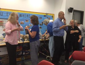 Catching up during the break.