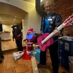 Michael enjoying his white elephant gift