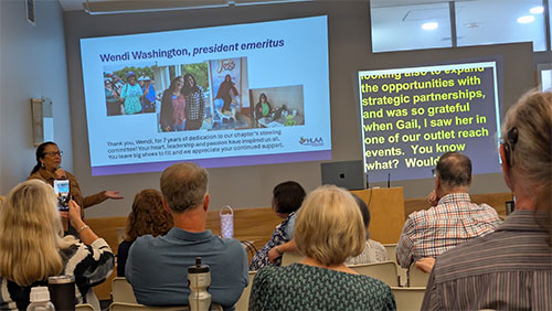 Marisol Perez, director of the HEAR Center sharing information